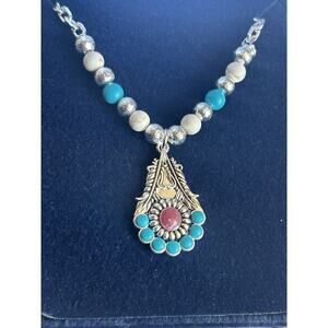 Montana Silversmiths Turquoise Beaded Tribal Style Necklace Feathers Western